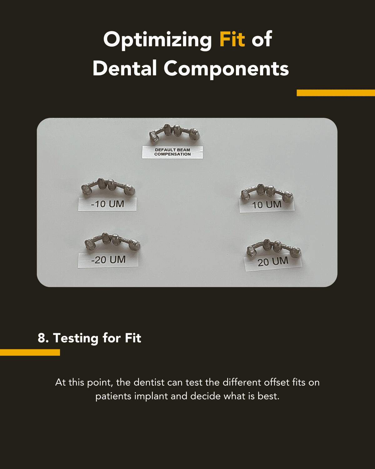 Step 8: Testing for fit: At this point, the dentist an test the different offset fits on patients implant and decide what is best.